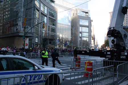 Stepped Up Security Calms Concerns At Thanksgiving Day Parade 1 Security set up in front of the Time Warner Building at Columbus Circle. | YANNIC RACK