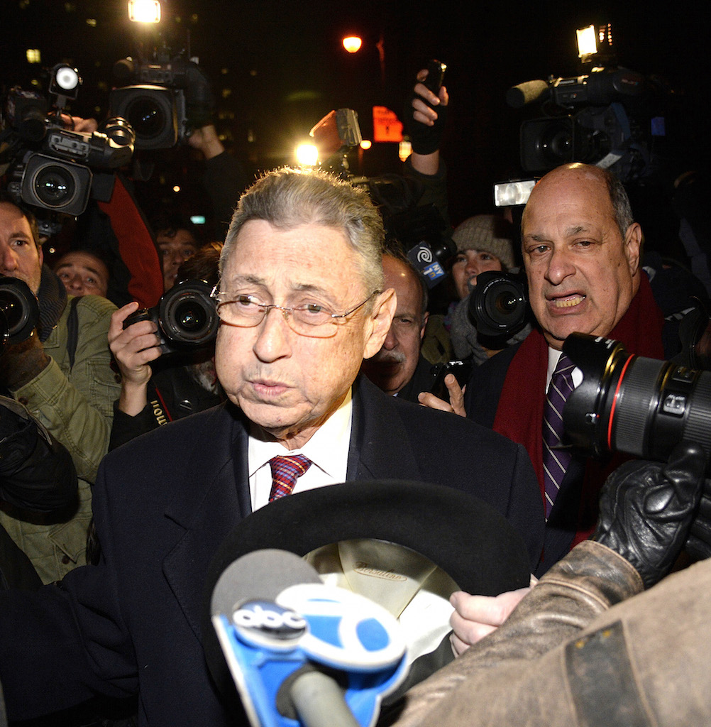  Former Assembly Speaker Sheldon Silver was swarmed by photographs and reporters as he left federal court in Lower Manhattan in November 2015, after being found guilty on all counts in his corruption trial. File photo by Jefferson Siegel