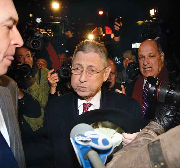 Former Assembly Speaker Sheldon Silver leaving federal court at the end of last year after being found guilty on all counts in his corruption trial.  File photo by Jefferson Siegel