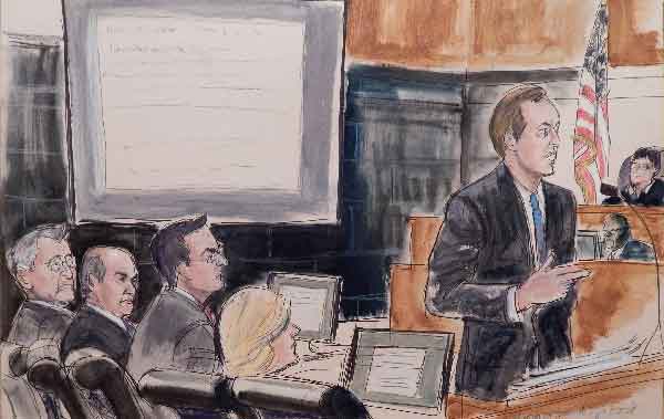 On Monday, one of Sheldon Silver’s attorneys, Steven Molo, standing at right, gave the defense’s closing argument, as Silver listened, at far left.