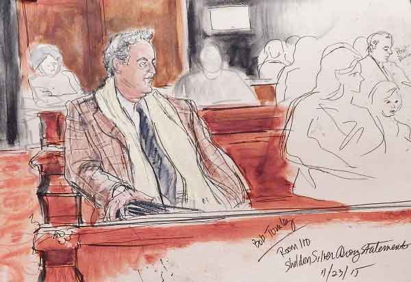 Illustration by Elizabeth Williams Bob Townley, executive director of Manhattan Youth, the Tribeca-based youth program, at Silver’s trial on Mon, Dec. 23, during the case’s closing statements. Silver helped Manhattan Youth get its start and supported the group over the years. 