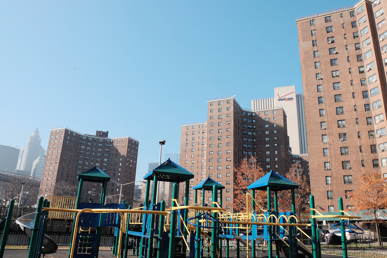 Playgrounds, like this one at the Smith Houses, and parking lots are potential open space that could be used for future development on NYCHA property.