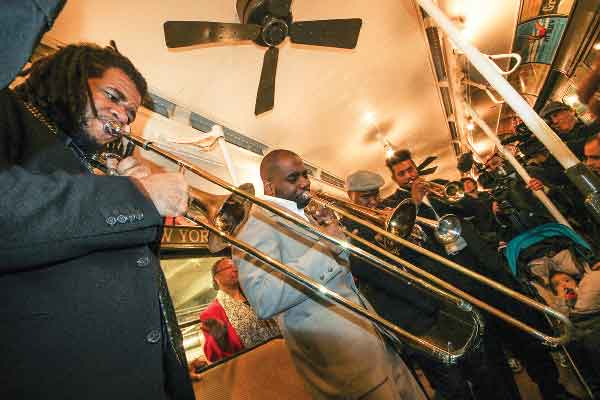 Photos by Tequila Minsky Horn players blew sweet sounds as they rode in the vintage subway cars.