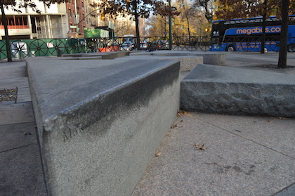Costly UWS Plaza Modifications Proposed to Deter Skateboarding 3 The blocks in the plaza are a beacon for skaters. | JACKSON CHEN