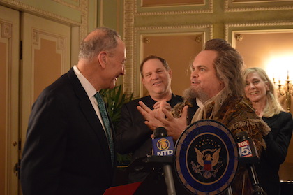 New Fed Tax Breaks for Theater Producers Aim to Fuel Busier Broadway 1 Actor Brad Oscar, in character as Nostradamus in "Something Rotten," thanks Senator Chuck Schumer for his leadership on the new STAGE Act. | JACKSON CHEN