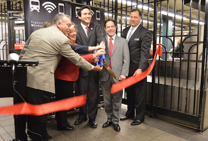 Free Wi-Fi Comes to MTA’s Lexington Avenue Stations 2 Deputy Borough President Aldrin Bonilla, Assemblymember Rebecca Seawright, Councilmembers Ben Kallos and Dan Garodnick, Transit Wireless CEO William Bayne. | JACKSON CHEN