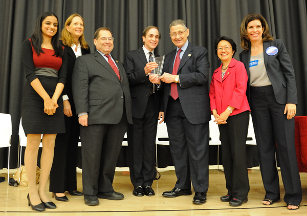 Polishing the family Silver: Downtowners recall convicted politician as Lower Manhattan’s hometown hero 1 File photo by Terese Loeb Kreuzer Before his downfall, Sheldon Silver was widely feted by his adoring Downtown constituents grateful for how the former Assembly Speaker wielded his considerable power on their behalf. In 2013, the Gateway Plaza Tenants Association presented him with a lifetime achievement award in a ceremony attended by, from left, 65th Assembly District leader Jenifer Rajkumar, Community Board 1 chairwoman Catherine McVay Hughes, Congressman Jerrold Nadler, G.P.T.A. president Glenn Plaskin, Councilmember Margaret Chin and Consumer Affairs Commissioner Julie Menin.