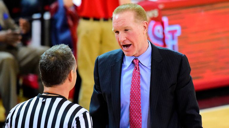 St. John's head coach Chris Mullin discusses a call with the official during the game against Incarnate Word at Carnesecca Arena in Queens, New York on Friday, Dec 18, 2015.