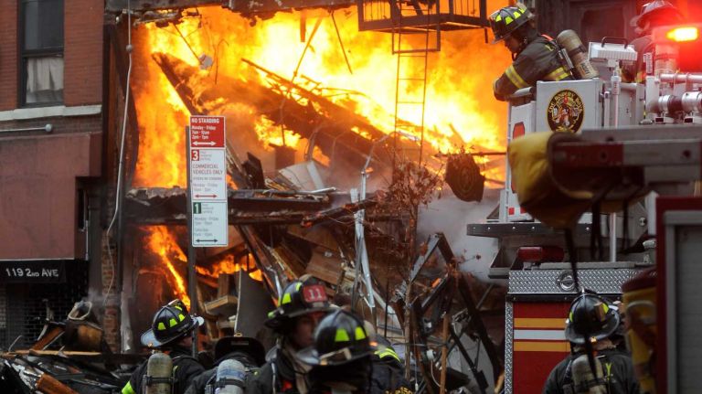 NYC pictures of 2015: Pope Francis, Pizza Rat, Shia LaBeouf, Donald Trump and more 28 A gas explosion leveled three buildings on Second Avenue in the East Village on Thursday, March 26, 2015. Firefighters sought to contain flames at one of the buildings.