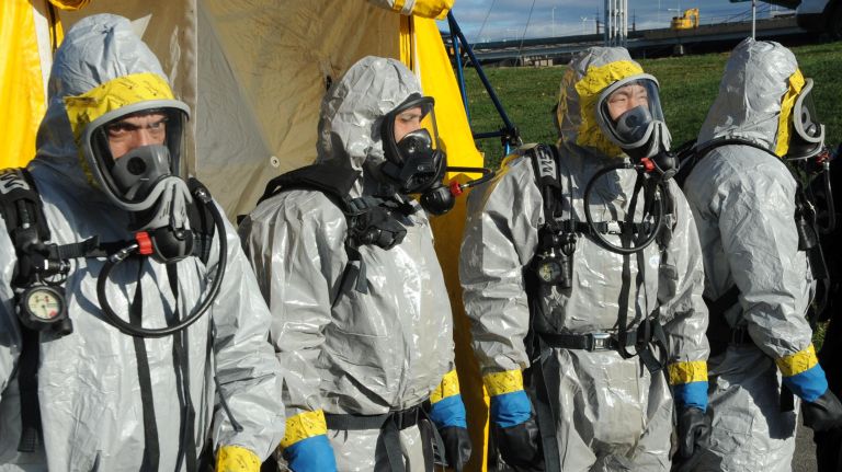 NYPD Strategic Response Group demonstrates anti-terror skills on Randall's Island 10 Members of the NYPD's Haz-Mat unit gear up during a demonstration at the Strategic Response Group facility on Manhattan's Randall's Island, Wednesday, Dec. 16, 2015.