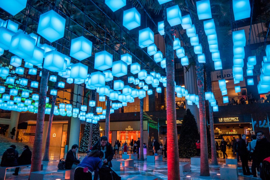 Up in lights: Colorful lanterns shine over Winter Garden 1 Photo by Milo Hess The 650 lanterns of Luminaries, an interactive light display at the Winter Garden this season, change colors in rippling waves, both in choreographed light shows and in response to “wishes” made by visitors.