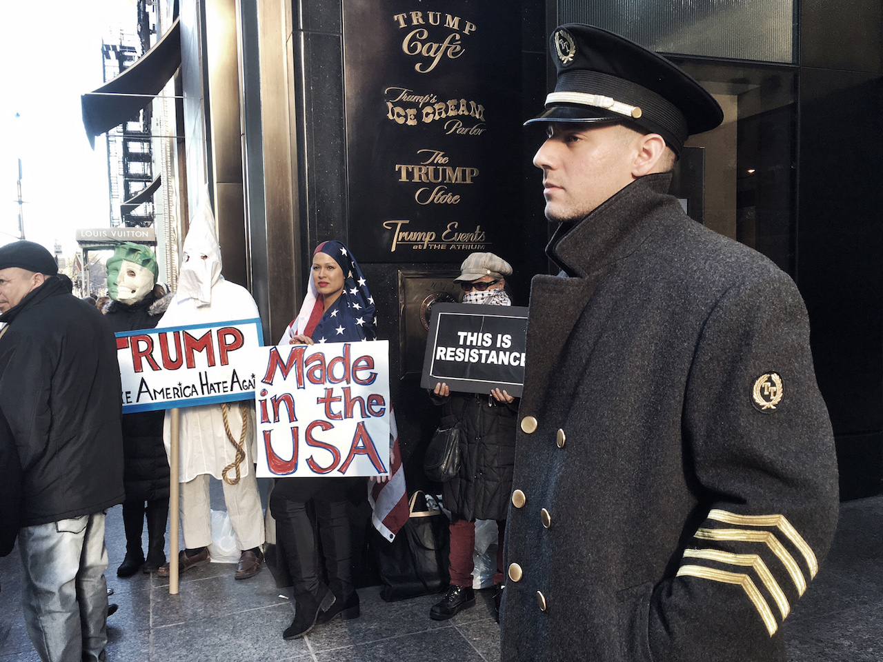 Anti-Donald Trump protest is held at Trump Tower in 5th Avenue in New York, as Republican presidential front-runner Donald Trump has been calling for barring all Muslims from entering the United State. Dec 20, 2015, New York.