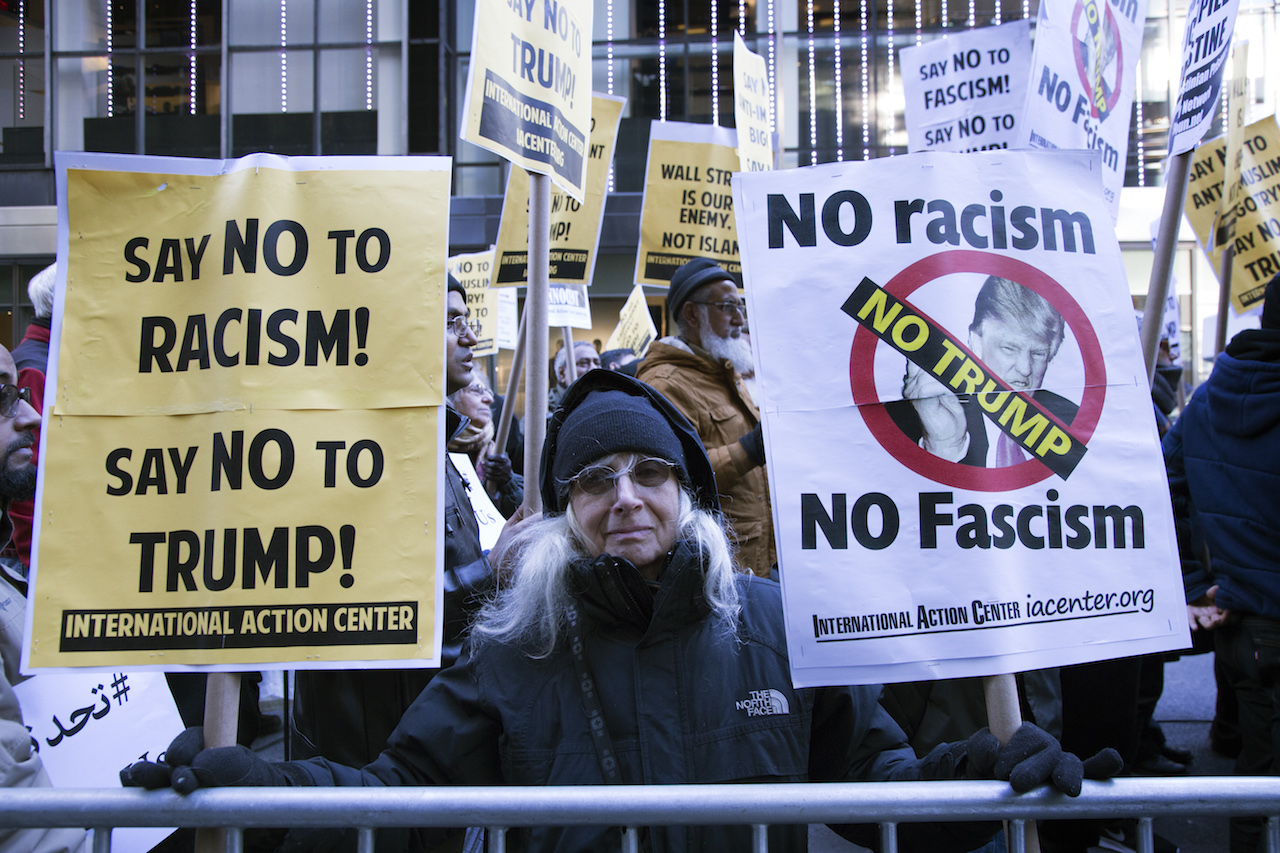 Anti-Donald Trump protest is held at Trump Tower in 5th Avenue in New York, as Republican presidential front-runner Donald Trump has been calling for barring all Muslims from entering the United State. Dec 20, 2015, New York.