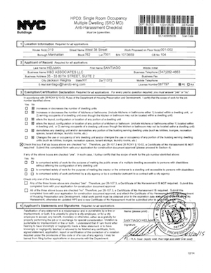 Protected Buildings Fraudulently Marked For Destruction 3 The HPD3 form submitted to the DOB with false information about the W. 38th St. site. Section 3 shows the untrue statements regarding residences/alteration. Department of Buildings.