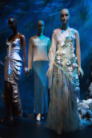 Once upon a time, told with style 5 Ensemble illustrating “The Little Mermaid.” L to R: dresses by Thierry Mugler, Norman Norell and Rodarte. © 2016 The Museum at FIT.