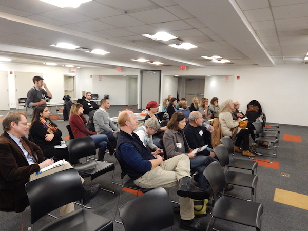 Capital Campaign Launched to Upgrade Waterside Play Area 3 Approximately two dozen people braved the post-blizzard slush to weigh in on what elements of Chelsea Waterside Play Area should change, improve, or remain as is. Photo by Travis Stewart.