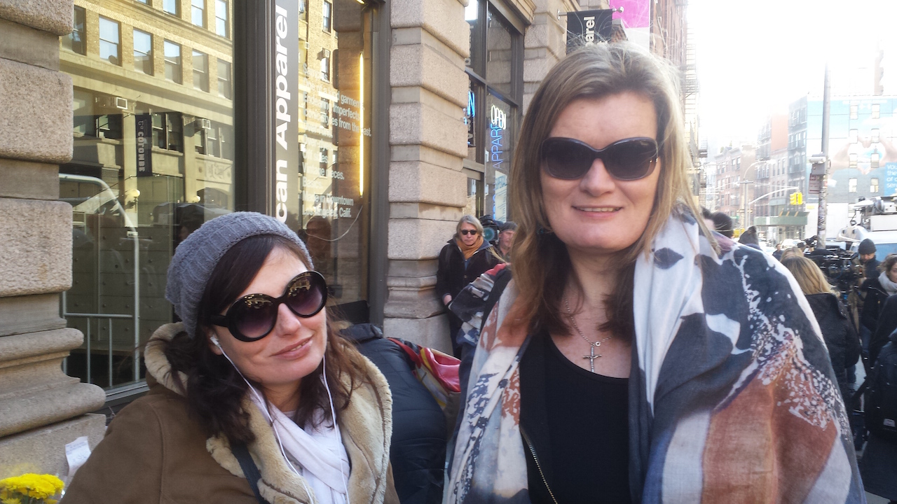 Bowie superfans at the memorial, Annie Driscoll, left, and Nikki Sinclaire.  Photo by Lincoln Anderson
