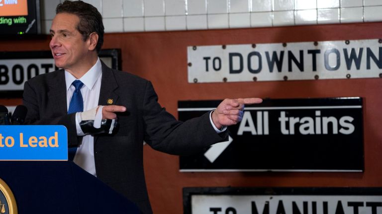 Gov. Andrew Cuomo speaks as he announced changes to the New York subway system as part of a broader state plan to improve mass transit at the New York Transit Museum Friday, Jan. 8, 2016, in Brooklyn.