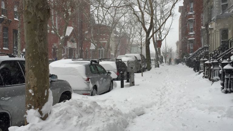 Snowy sidewalks in Greenpoint, Brooklyn, on Jan. 23, 2016.