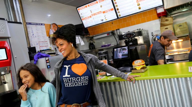 Vanessa Fernandez, and daughter, Layla Pallone, at Burger Heights, at 177 Wadsworth Ave. in Washington Heights, Wednesday, Jan. 6, 2016.