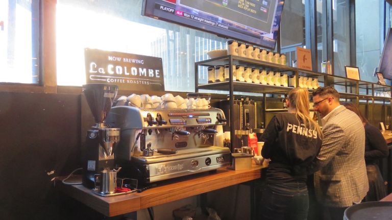 The Pennsy: Penn Station food makes a giant leap with Mario Batali, Pat LaFrieda, Marc Forgione, more 31 No food hall would be complete without a coffee bar. At the Pennsy, they pour La Colombe coffee.