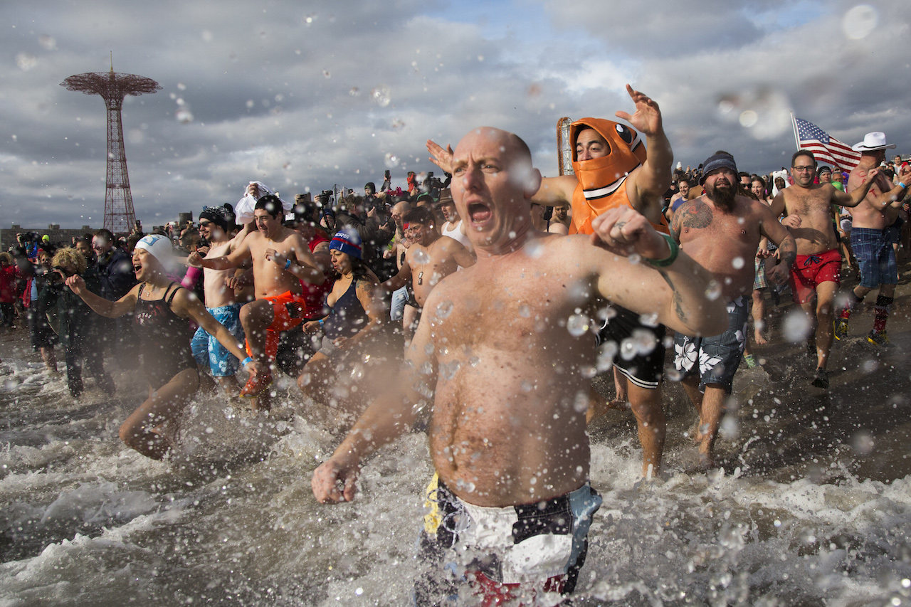 Coney Island Polar Bear Club's annual New Year Swim. Coney Island, Jan 01, 2016.