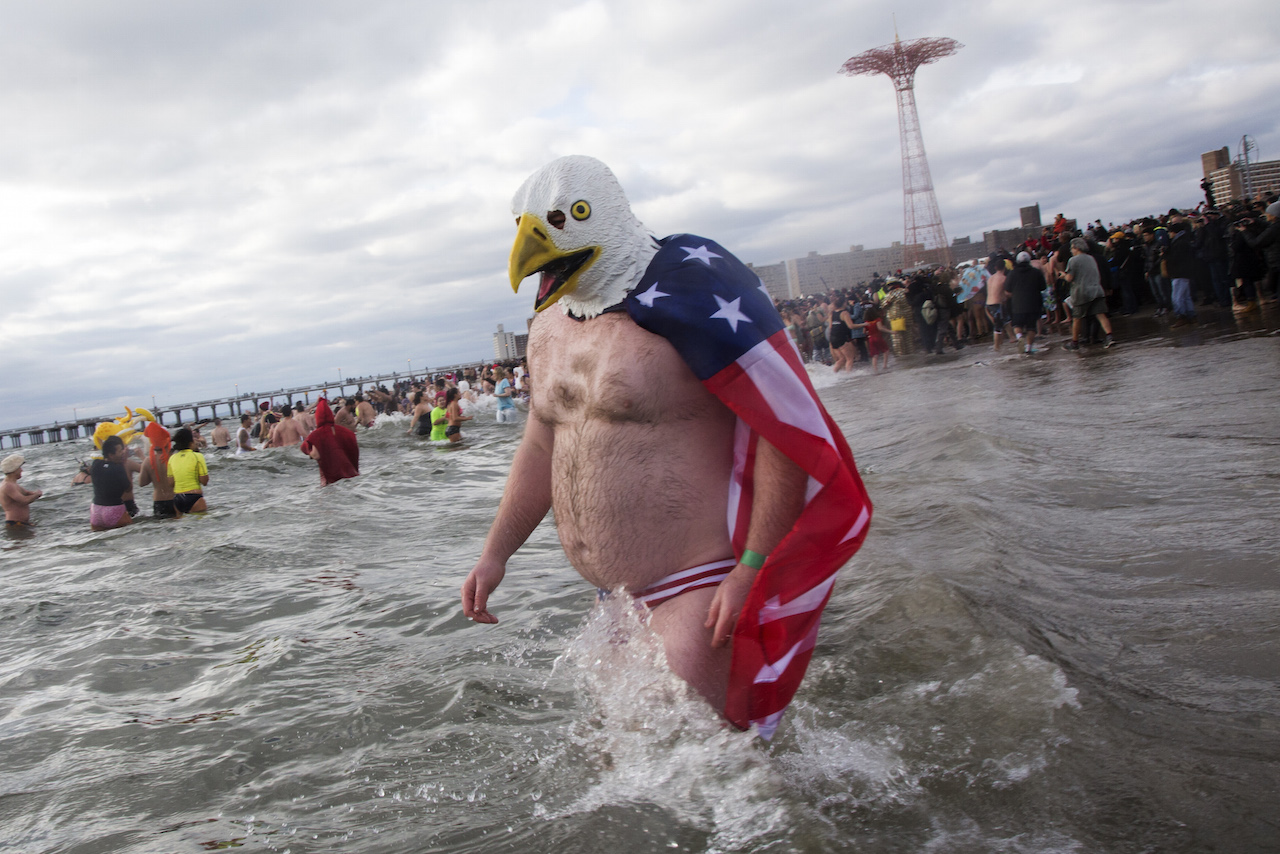 Coney Island Polar Bear Club's annual New Year Swim. Coney Island, Jan 01, 2016.