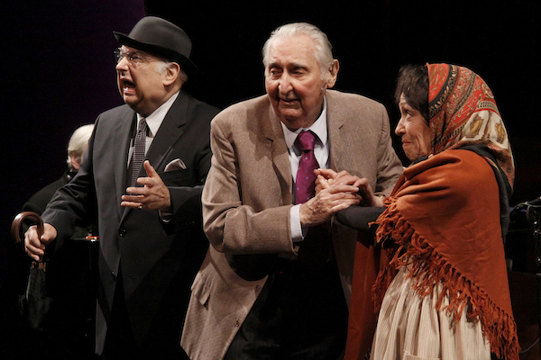 L to R: Merwin Goldsmith, Fyvush Finkel and June Gable in the National Yiddish Theatre – Folksbiene’s 2011 Drama Desk-nominated “Fyvush Finkel Live!” revue. Photo by Lindsay Aikman/Michael Priest Photography.