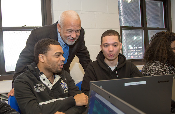 Tech Up Gives Teens Digital Direction 1 Michael Kelly, General Manager for NYCHA, with Tech Up students Rhen Rodriguez (left) and Victor Liriano. Photo courtesy NYCHA.