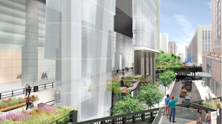 Preliminary plans for the final stretch of the High Line include a 4,500-square-foot public piazza jutting out west along West 30th Street from 11th to 10th Avenue. | JAMES CORNER FIELD OPERATIONS AND DILLER SCOFIDIO + RENFRO 