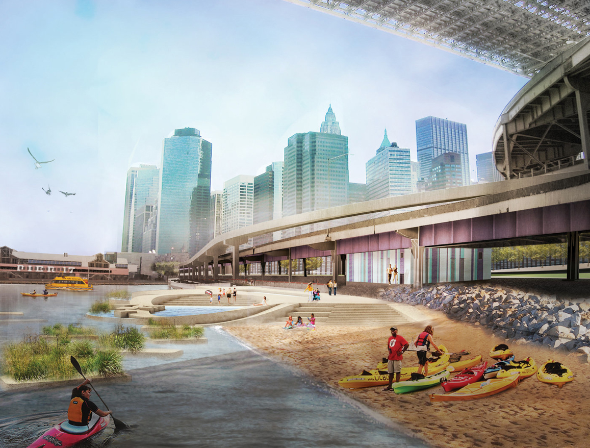 This is how the 2013 East River Blueway project envisioned a public Brooklyn Bridge Beach.
