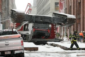 Photo by Milo Hess The crawler-crane’s base “somersaulted” according to eyewitnesses.