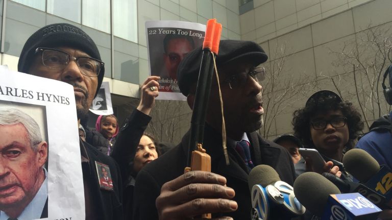 Family of Nicholas Heyward Jr. wants officer charged with murder 2 In Brookyn, Feb. 29, 2016, attorney Roger Wareham is holding a replica of the gun Nicholas Hayward Jr. was holding when he was shot by a housing officer in 1994.