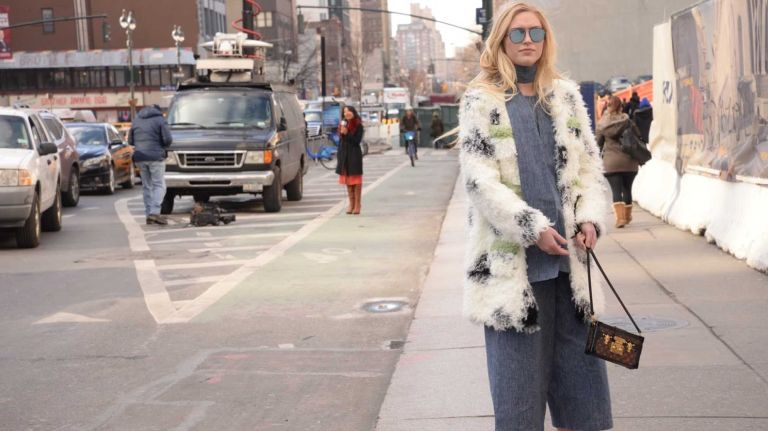 A woman at New York Fashion Week 2016 on Feb. 11, 2016.