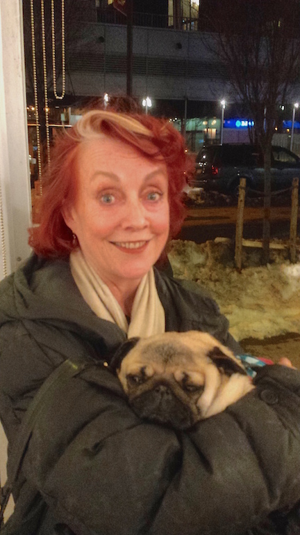 Roberta Bayley with Stella at HOWL! Happening gallery on E. First St. last week.  Photo by Scoopy