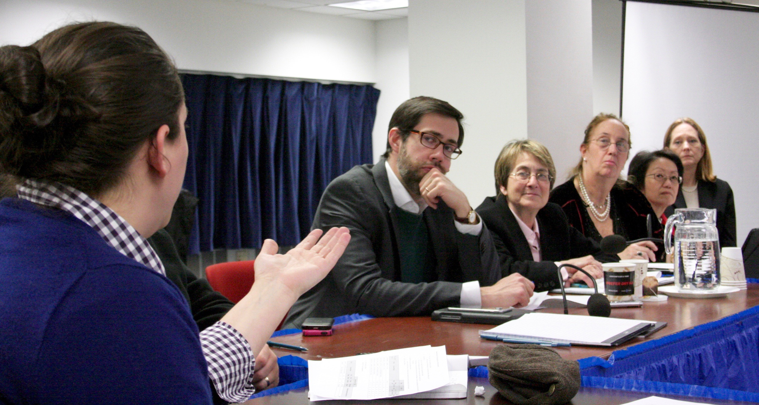 Overcrowding panel finally reconvenes to fight for bigger, better Fidi school 3 Photo by Yannic Rack The Downtown leaders who revived the Lower Manhattan School Overcrowding Task Force — including, from right, Community Board 1 chairwoman Chatherine McVay Hughes, Councilmember Margaret Chin, Borough President Gale Brewer, Assemblymember Deborah Glick, and State Sen. Daniel Squadron — attempt a jedi mind trick to convince School Construction Authority chief of staff Melanie La Rocca, at left, to add more classroom seats to the school planned for 77 Greenwich St.