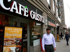 Photo by Yannic Rack Café Gusto owner Sammy Ayoub worries that years of reconstruction work on Worth St. will drive away his regular customers.  
