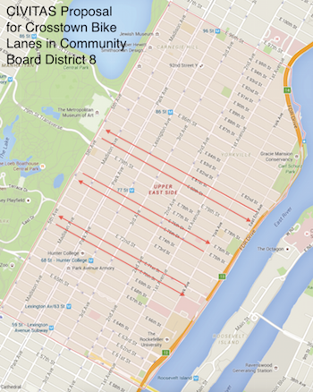 Resistance Mounts to DOT’s East Side Bike Lanes 2 Alternative routes proposed by the nonprofit Civitas. | CIVITAS
