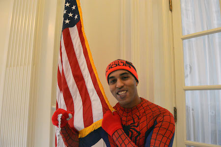 Abdelamine el-Khezzani removes his Spider-Man mask to appear before the City Council’s Transportation Committee hearing. | JACKSON CHEN 