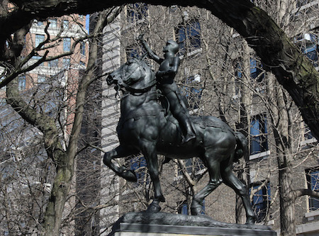Joan of Arc raises her sword to the heavens at Riverside Drive and 94th Street. | TEQUILA MINSKY 