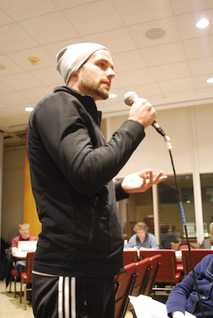 Show Folk Show Up in Force at CB4 2 During the public comment section of Mar. 2’s CB4 full board meeting, dancer/actor David Terry spoke in favor of Variety Worldwide’s quest for a new venue on W. 57th St. Photo by Winnie McCroy.