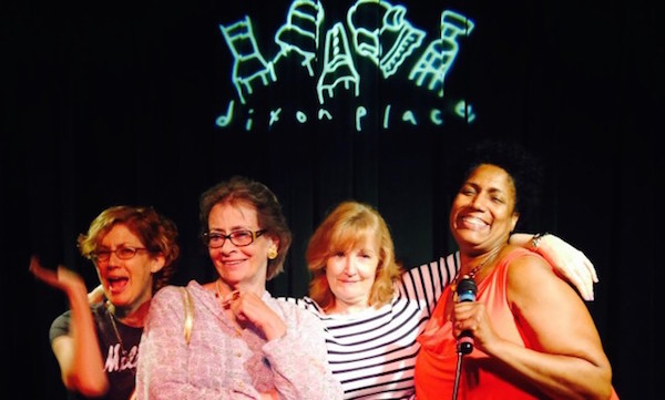Just Do Art: Week of March 10, 2016 1 L–R: Cynthia Kaplan, Pat Candaras and Kathryn Rossetter are frequent guests of host Nancy Giles, at “The Mosquito” — a free monthly variety show at Dixon Place. Photo courtesy Dixon Place.