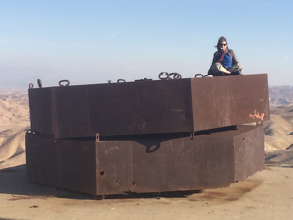 ‘Belong’ is an intimate portrait of an intuitive outsider 3 Chantal Akerman, seen here sitting on a striking installation in Israel. Photo Courtesy of Icarus Films.