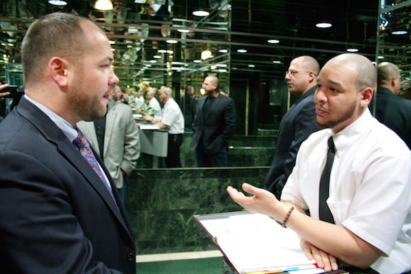 Locals Rally to Extend Supermarket’s Shelf Life 5 City Councilmember Corey Johnson, seen here talking to a front desk operator at 18 W. 50th St., tried in vain to engage with representatives for the landlord. Photo by Yannic Rack.