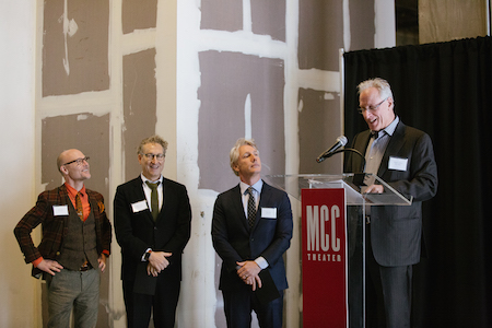 In Hell’s Kitchen, MCC Theater Finally Finds a Home 3 On March 22, MCC artistic directors William Cantler and Bernard Telsey, executive director Blake West, and artistic director Robert LuPone led a tour of the raw space for the company’s two new theaters, which will open in time for the 2018-19 season. | PHOTO COURTESY MCC THEATER