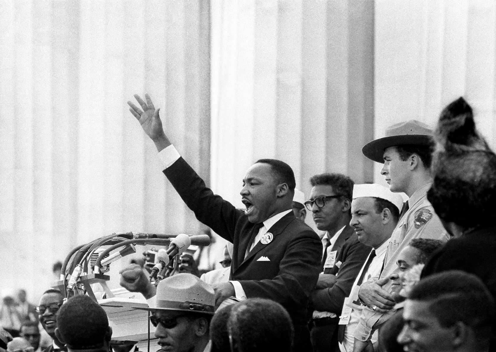 The Dreamer dreams: King ends his speech with the words of the old Negro spiritual, “Free at last! Free at last! Thank God Almighty, we are free at last!”   Washington,  D.C.  1963