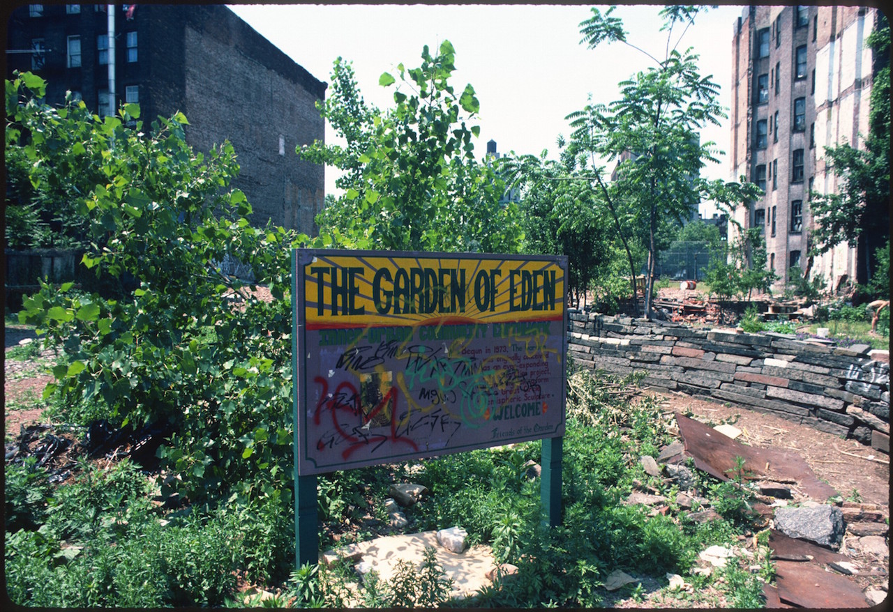 Purple, pedicabs, a push for recycling: A look back at New York’s ‘Eco ’80s’ 6 bw, garden sign