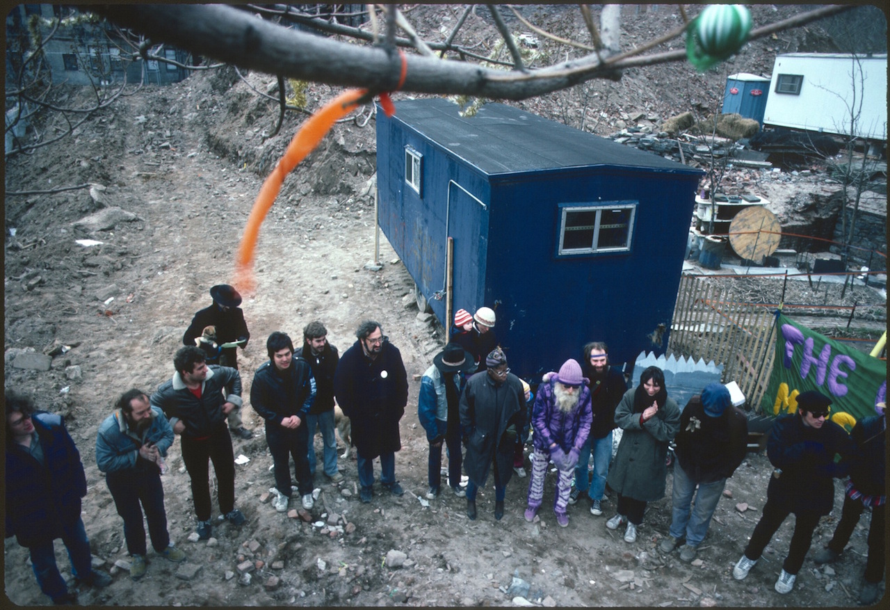 garden, spring equinox, after destruction, '86, weinberg in headband and jerry the peddler copy