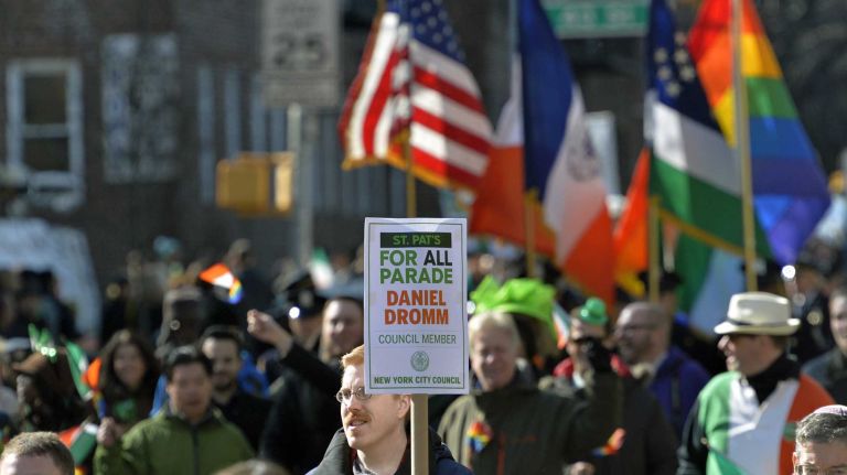 Marchers stand ready for the St. Pat's for All Parade on March 6, 2016, at Skillman Avenue and 43rd Street in Sunnyside.