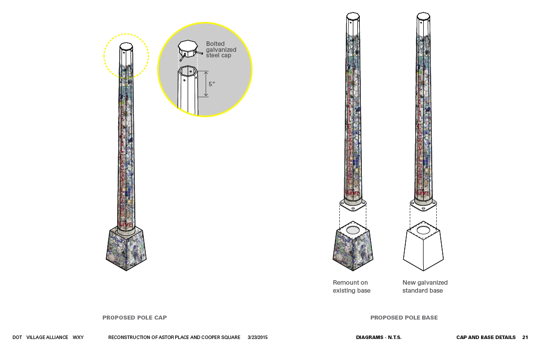 Mosaic Man, BID try to piece together pole project 5 It looks pretty simple on paper, but the plan to restore Jim Power's poles at Astor Place is hardly that.